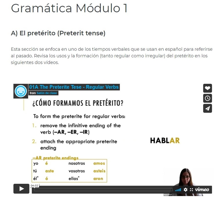 A screenshot of the grammar section of Module 1